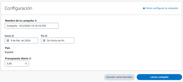 Configuración de la campaña